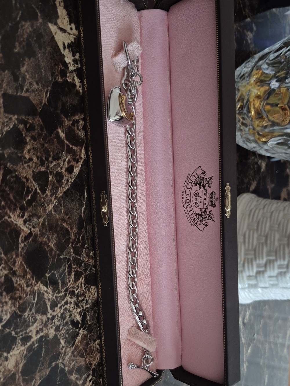 Y2K Juicy Couture Dainty Two-Tone Heart Charm Bracelet